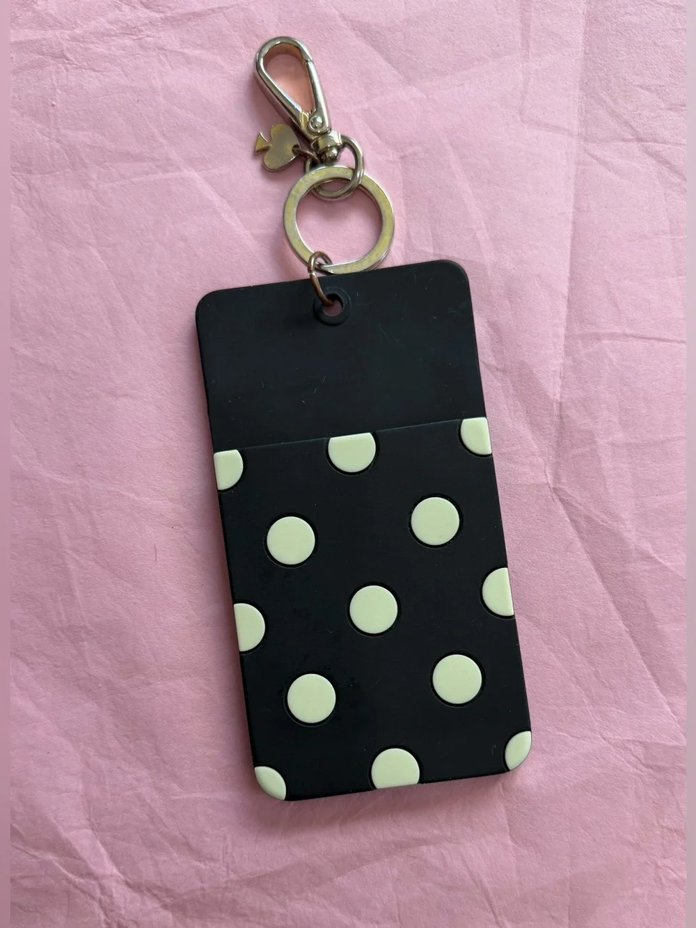 Kate Spade Black Polka Dot Card/ID Holder Keychain